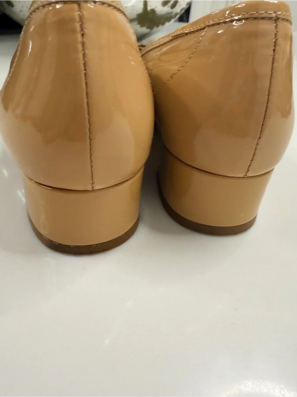 Sesto Meucci Nude Patent leather pumps  with Bronze Bead Pom-Poms